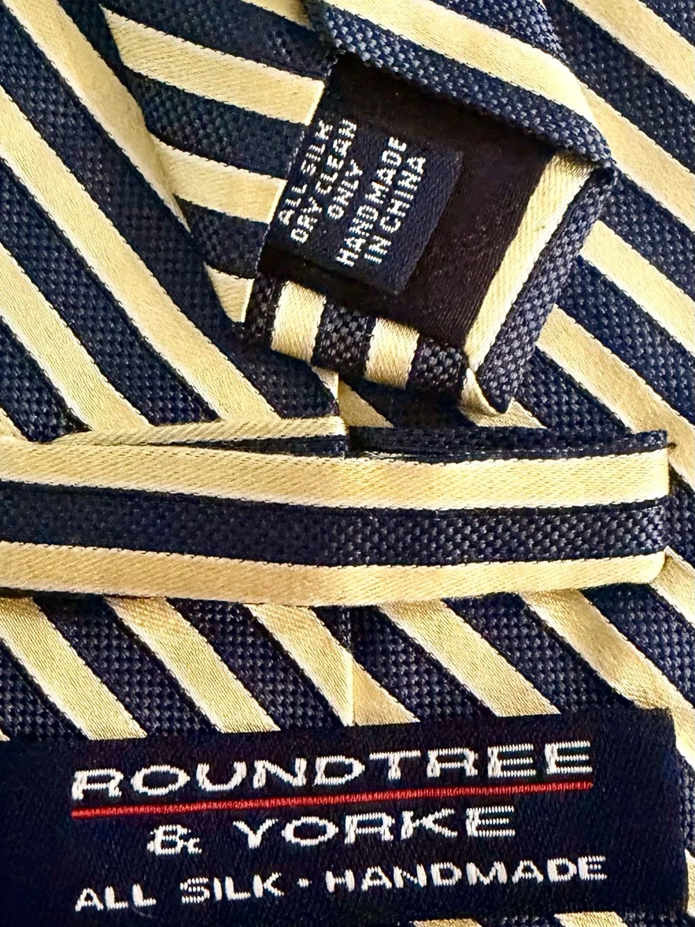 Roundtree & Yorke 100% Silk Navy Gold Striped Repp Necktie Handmade